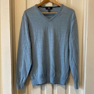 Callaway 100% Merino Wool Turquoise V-Neck Sweater Preppy Business Casual